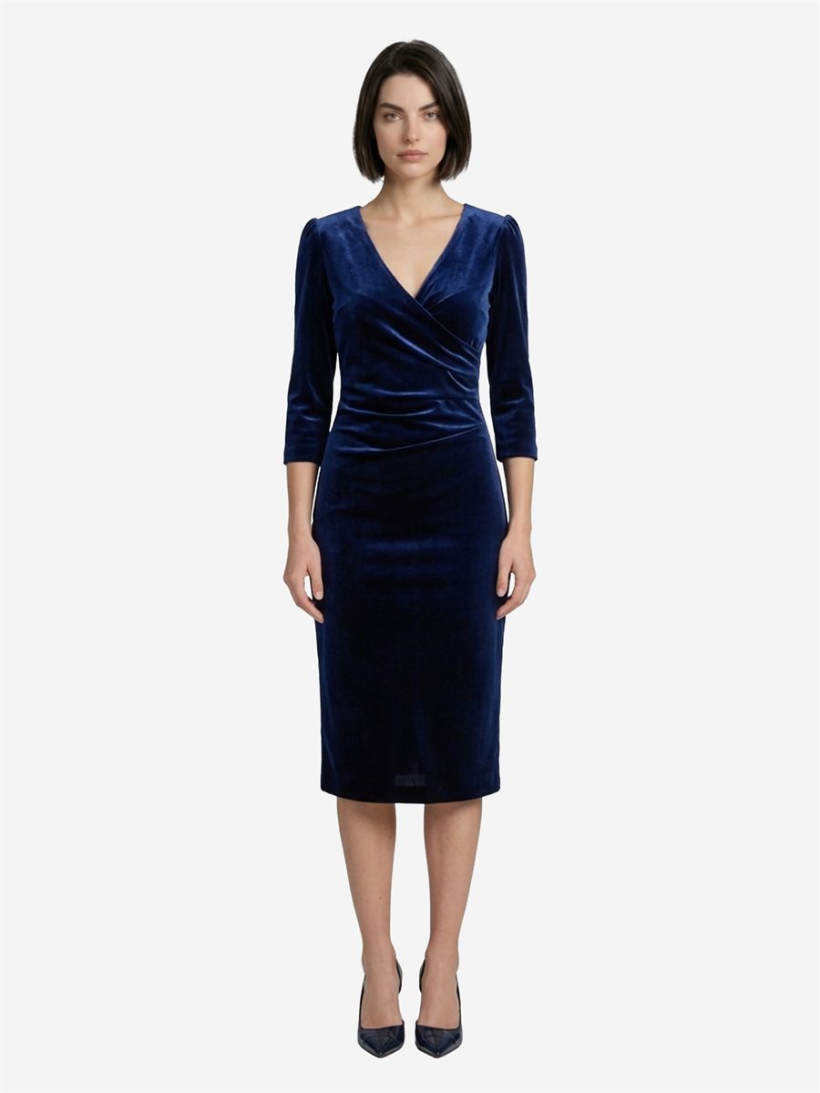 Sutton New York - Abito midi in velluto blu - Vista frontale