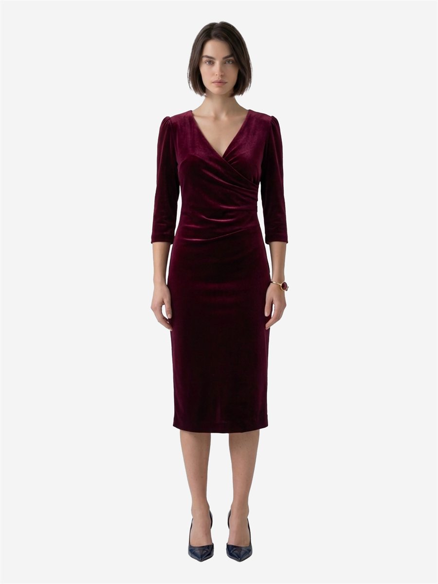Sutton New York - Abito midi in velluto bordeaux - Vista frontale