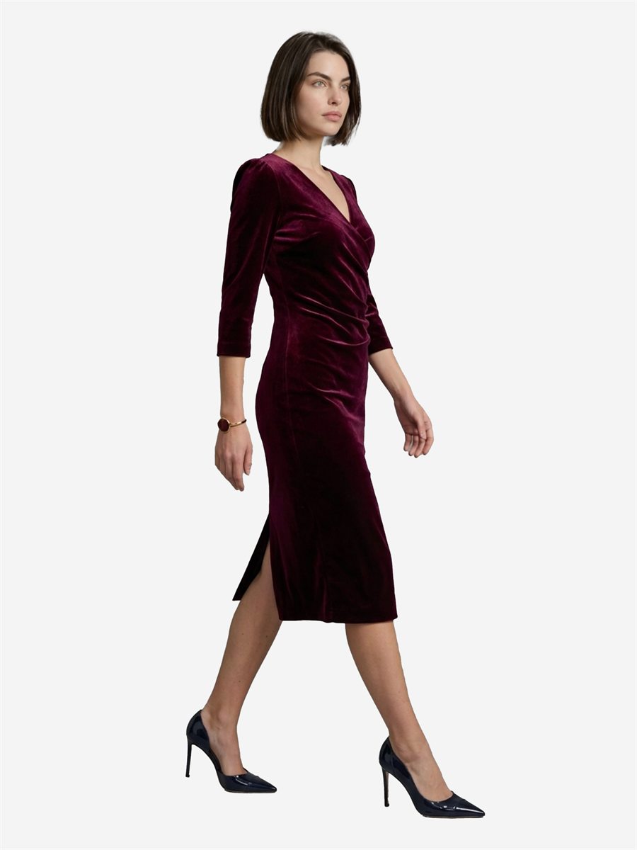 Sutton New York - Abito midi in velluto bordeaux - Dettaglio capo