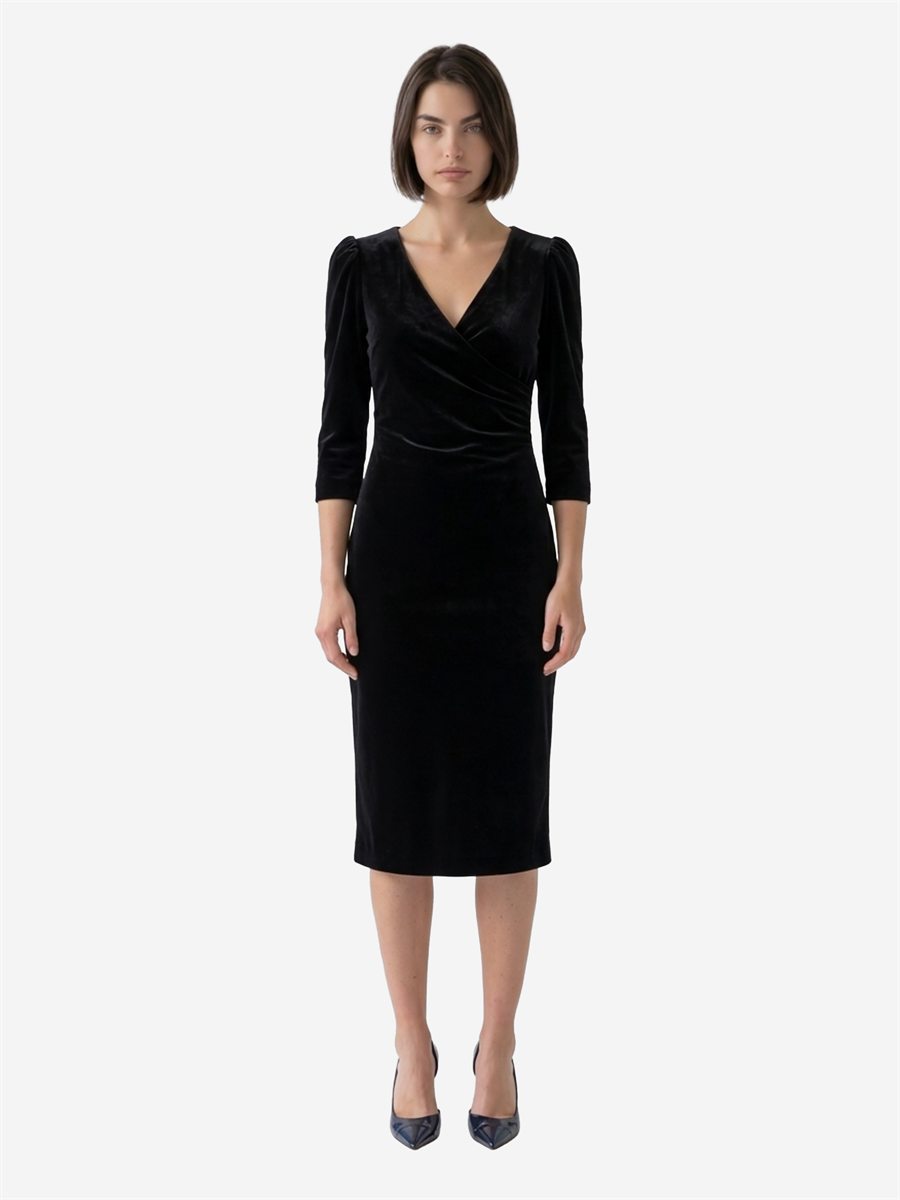 Sutton New York - Abito midi in velluto nero - Vista frontale