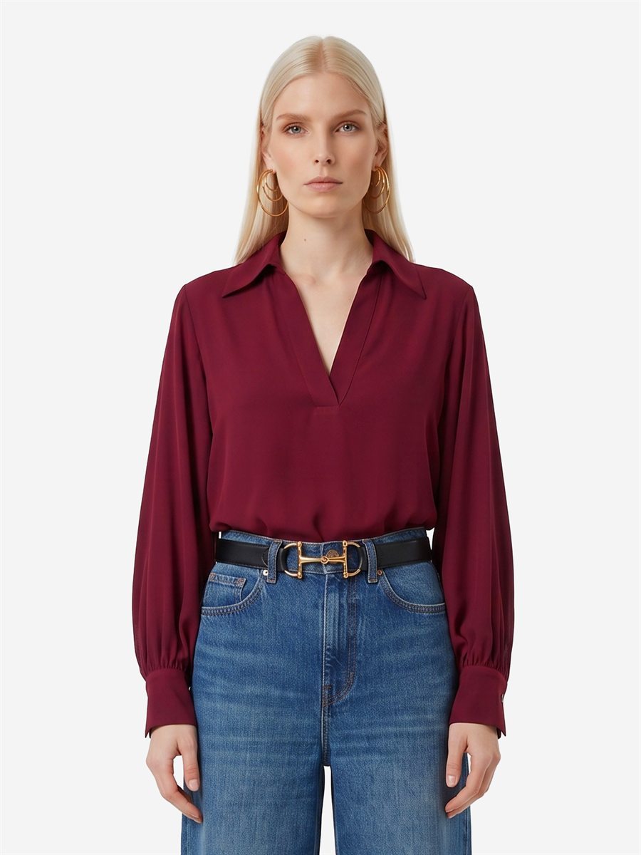 Sutton New York - Blusa in doppia georgette bordeaux - Vista frontale