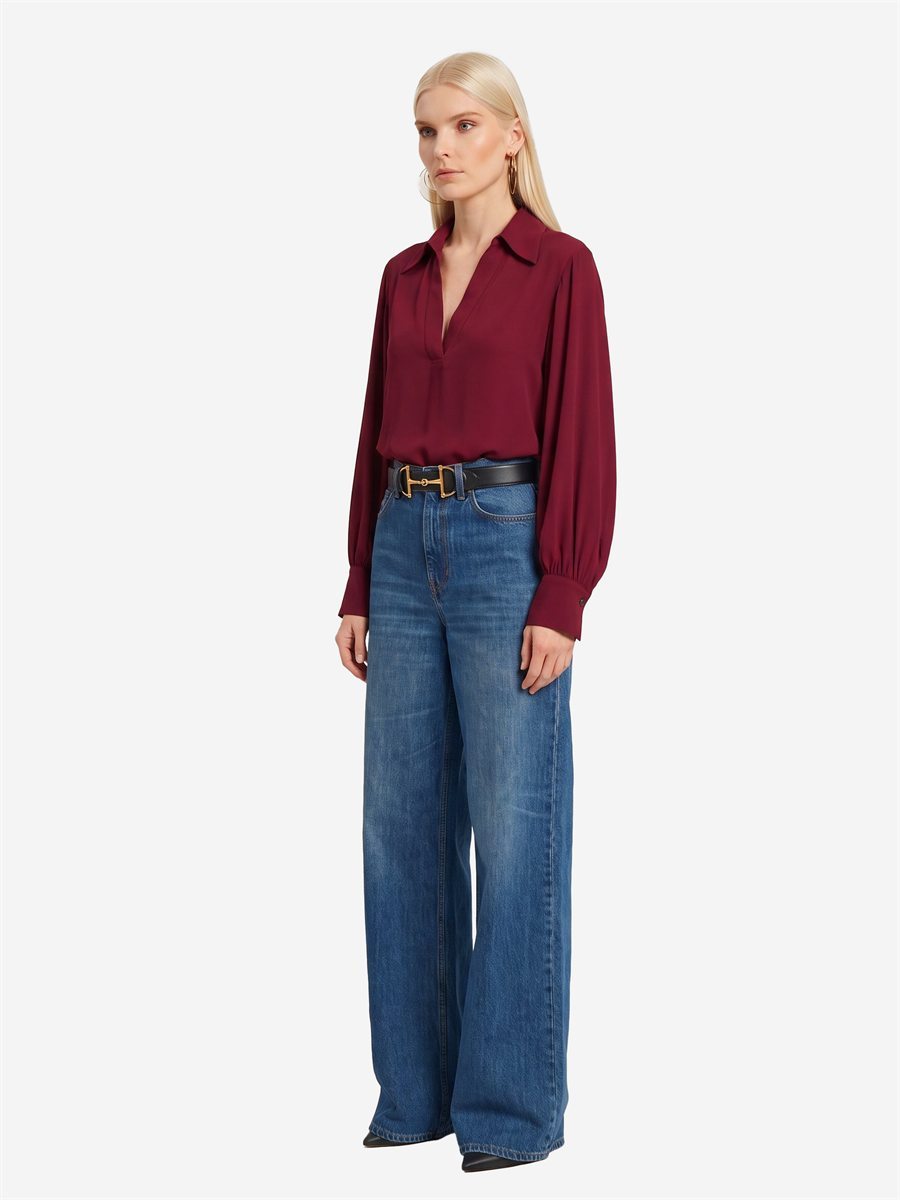 Sutton New York - Blusa in doppia georgette bordeaux - Dettaglio capo