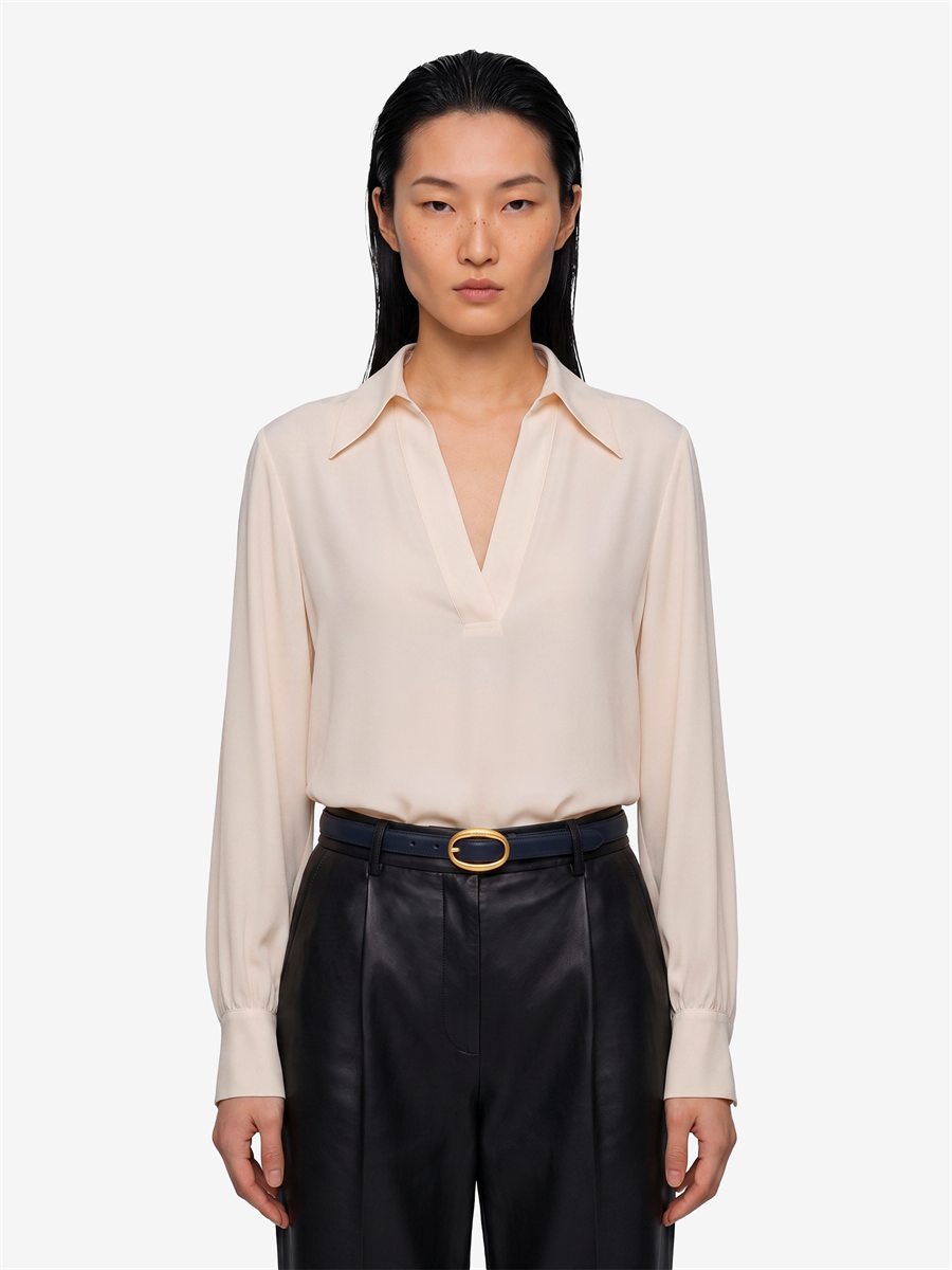 Sutton New York - Blusa in doppia georgette champagne - Vista frontale