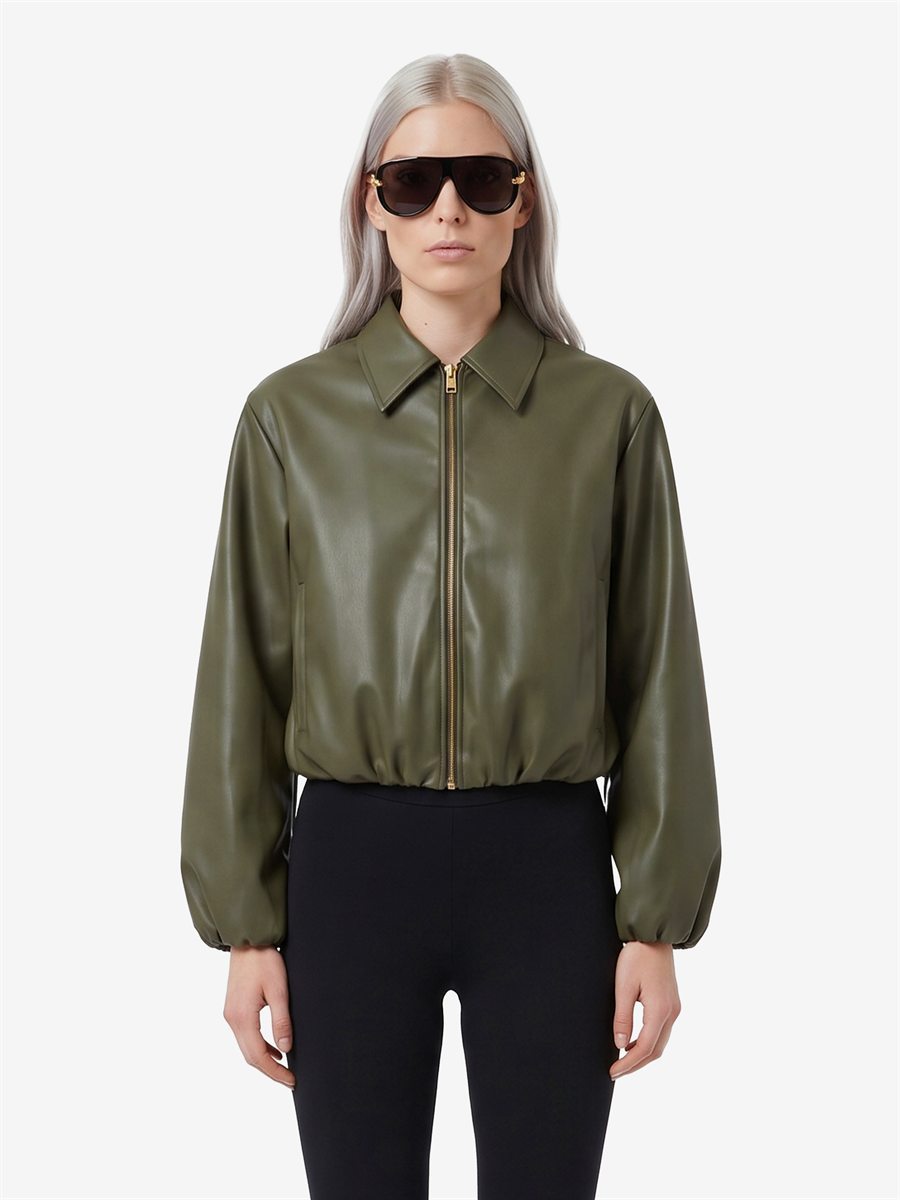 Sutton New York - Bomber corto in ecopelle militare - Vista frontale