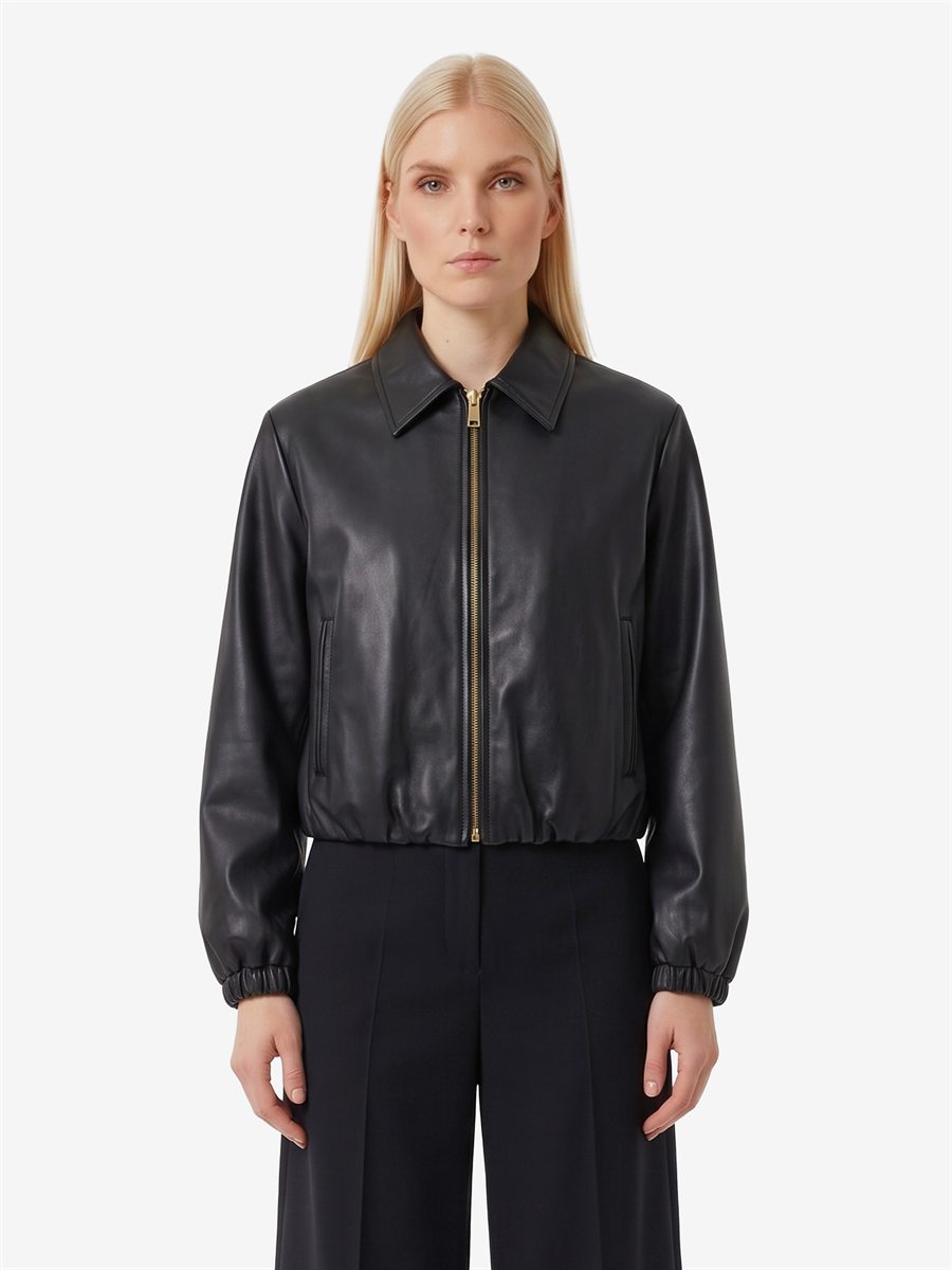 Sutton New York - Bomber corto in ecopelle nero - Vista frontale
