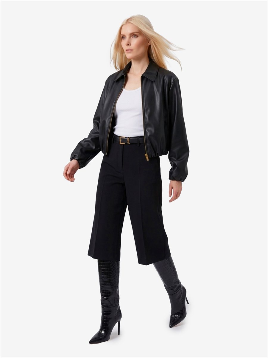 Sutton New York - Bomber corto in ecopelle nero - Dettaglio capo