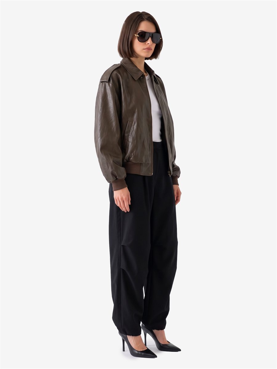 Sutton New York - Bomber in ecopelle laminata moro - Dettaglio capo