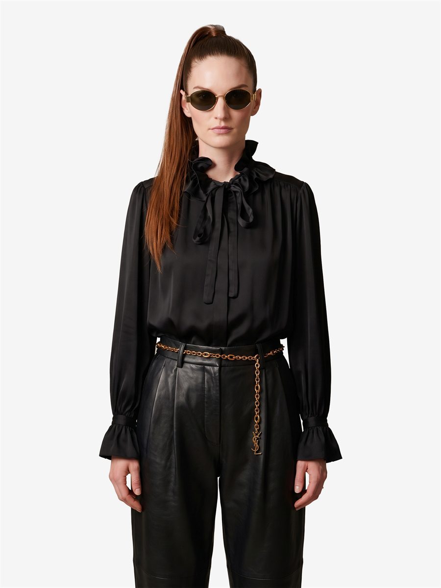 Sutton New York - Camicia con rouches nera - Vista frontale