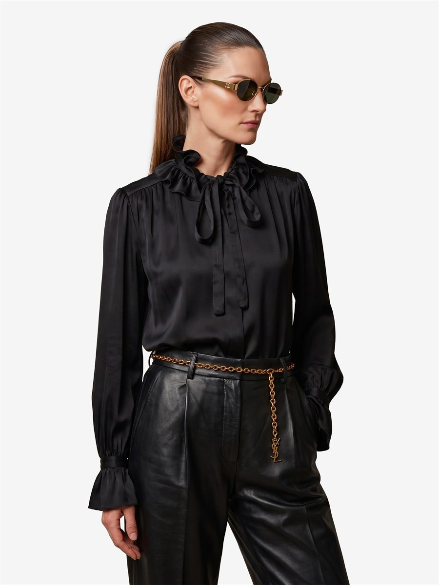 Sutton New York - Camicia con rouches nera - Dettaglio capo
