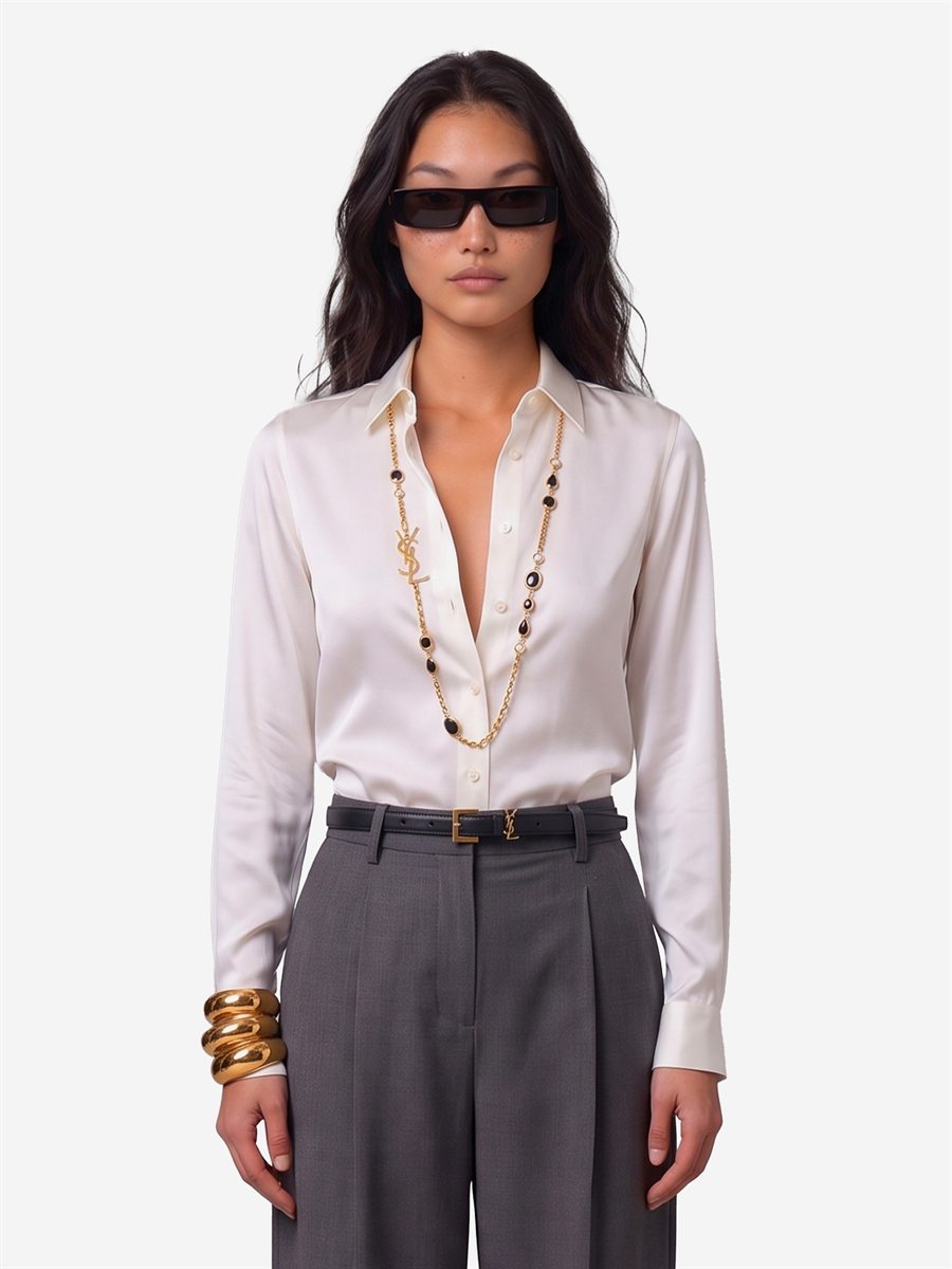 Sutton New York - Camicia in seta stretch bianca - Vista frontale