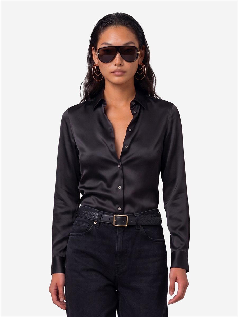 Sutton New York - Camicia in seta stretch nera - Vista frontale