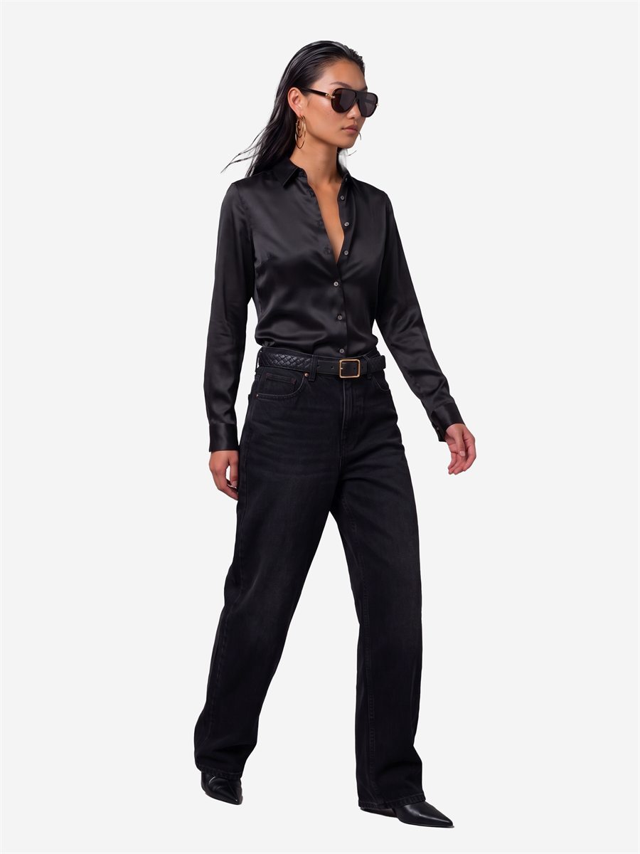 Sutton New York - Camicia in seta stretch nera - Dettaglio capo