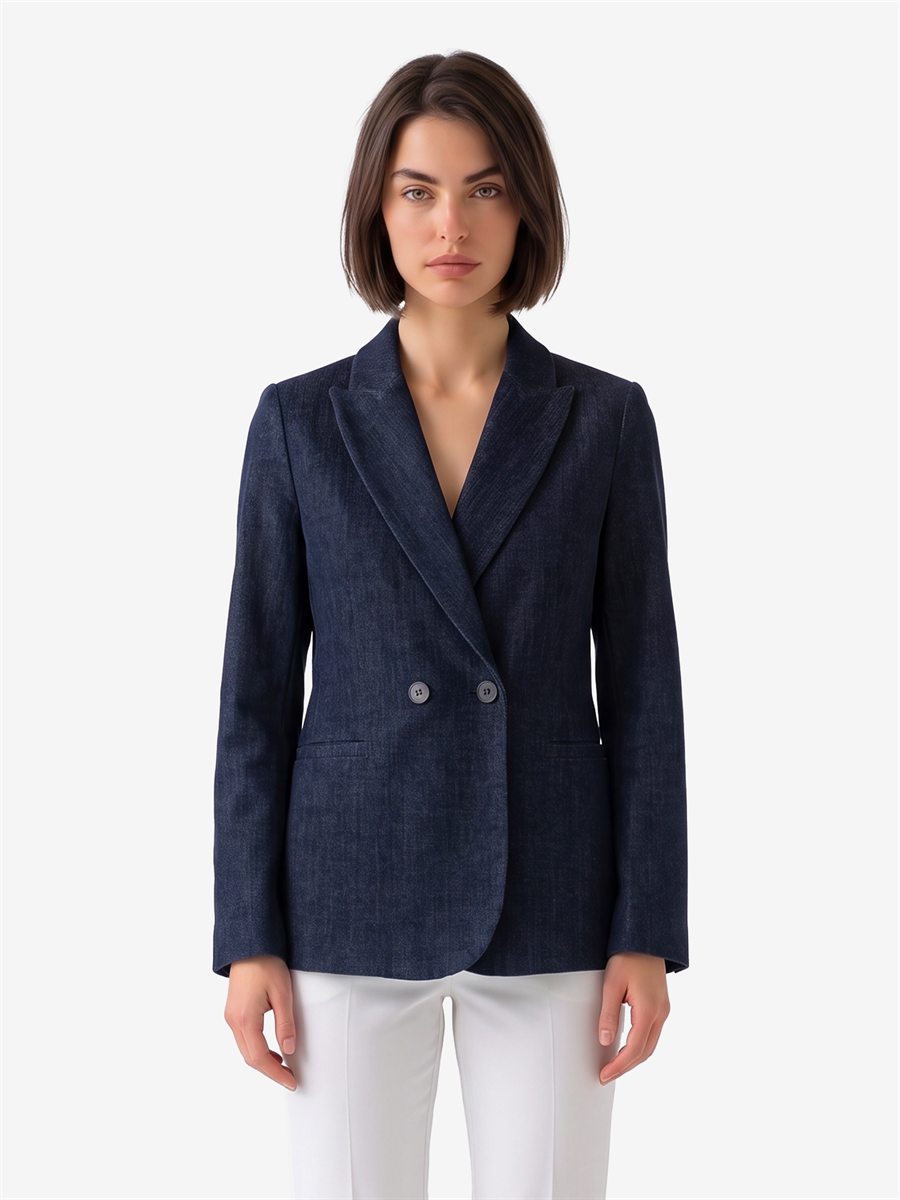 Sutton New York - Giacca doppiopetto in velluto navy - Vista frontale