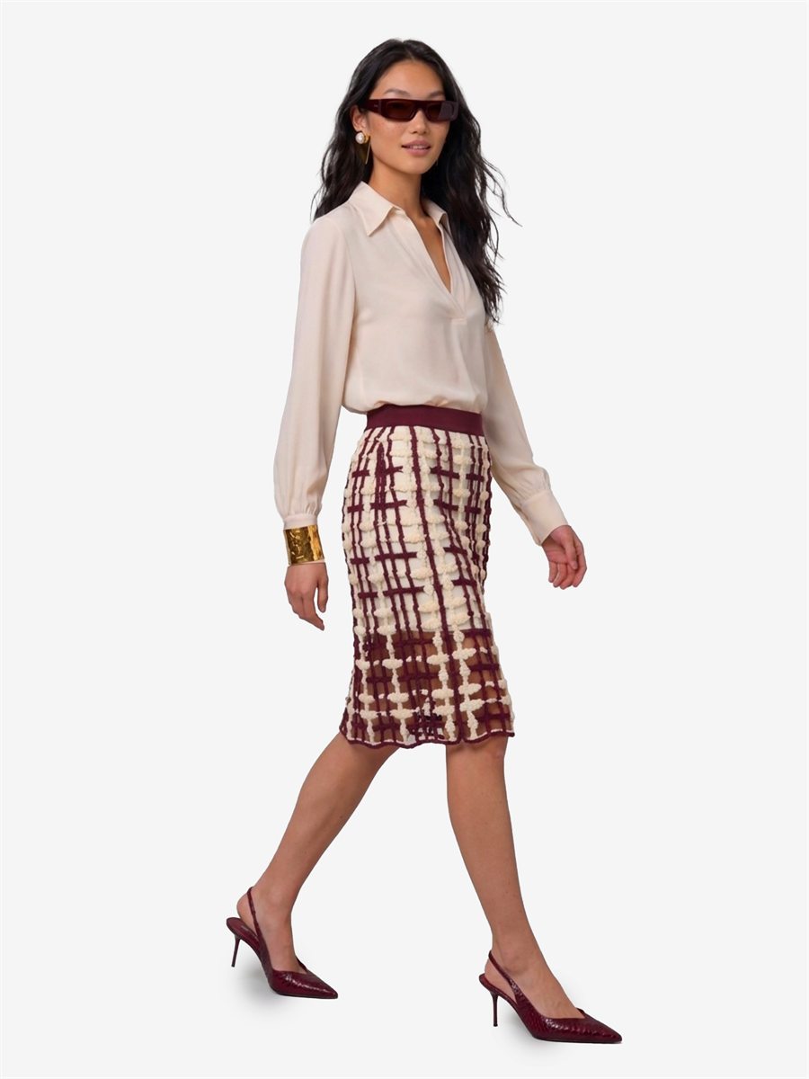 Sutton New York - Gonna midi a rete bordeaux - Dettaglio capo