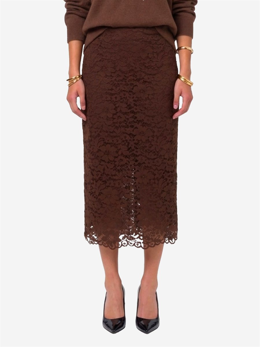 Sutton New York - Gonna midi in pizzo marrone - Vista frontale