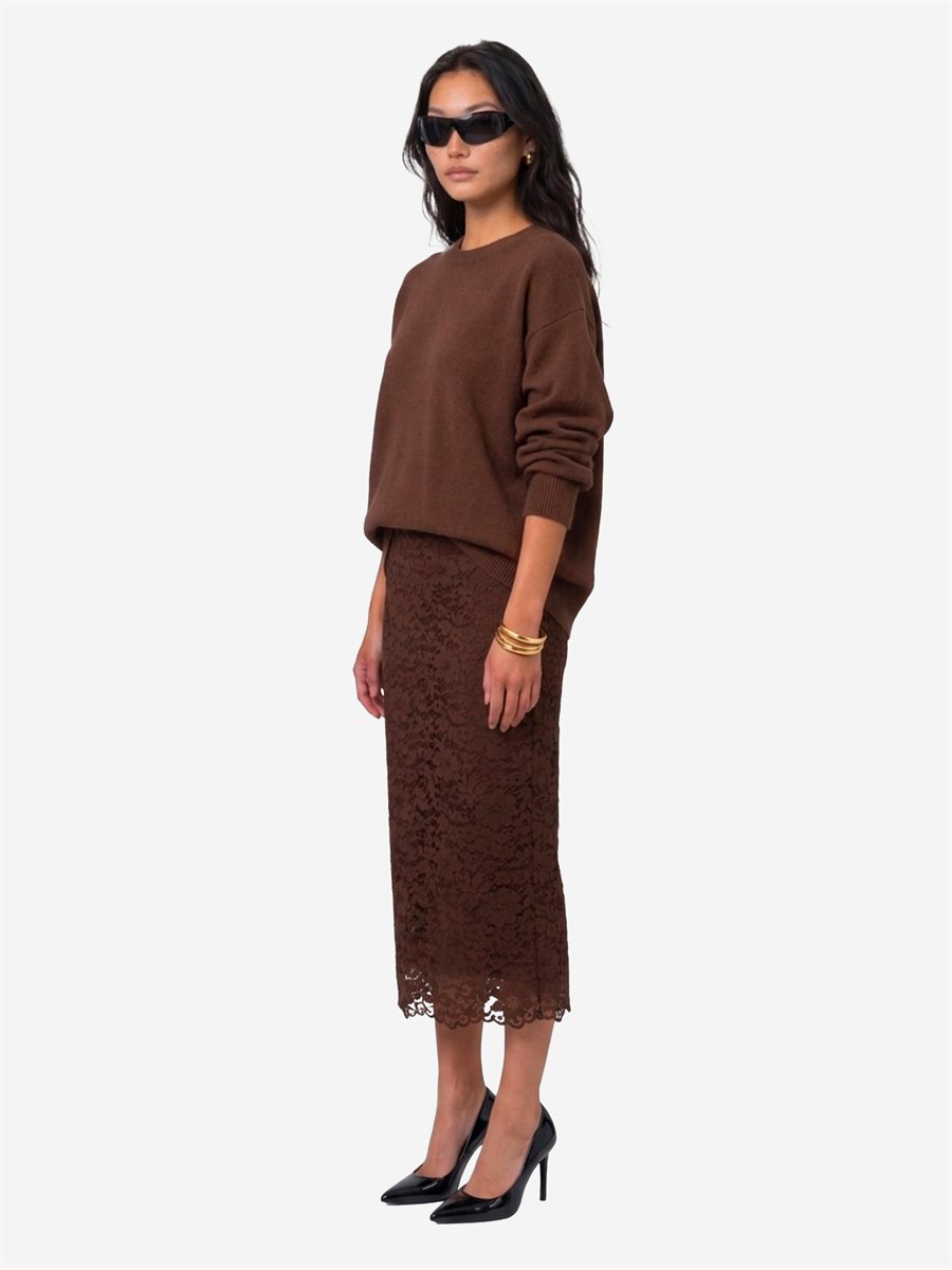 Sutton New York - Gonna midi in pizzo marrone - Dettaglio capo